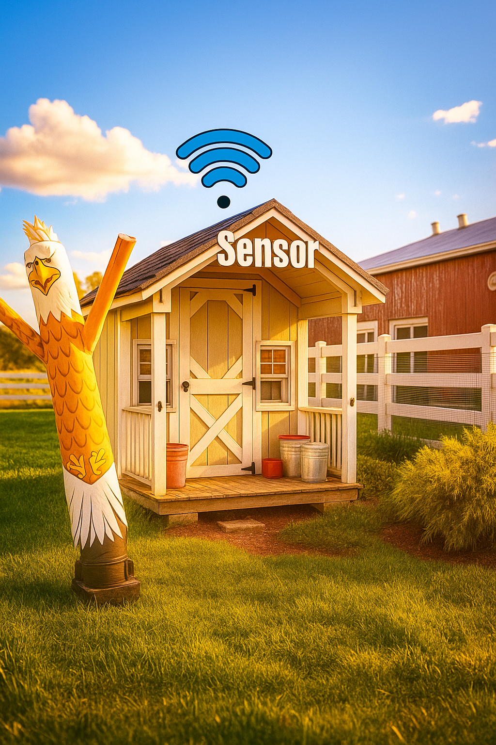 Farmyard Serenity with Waving Eagle